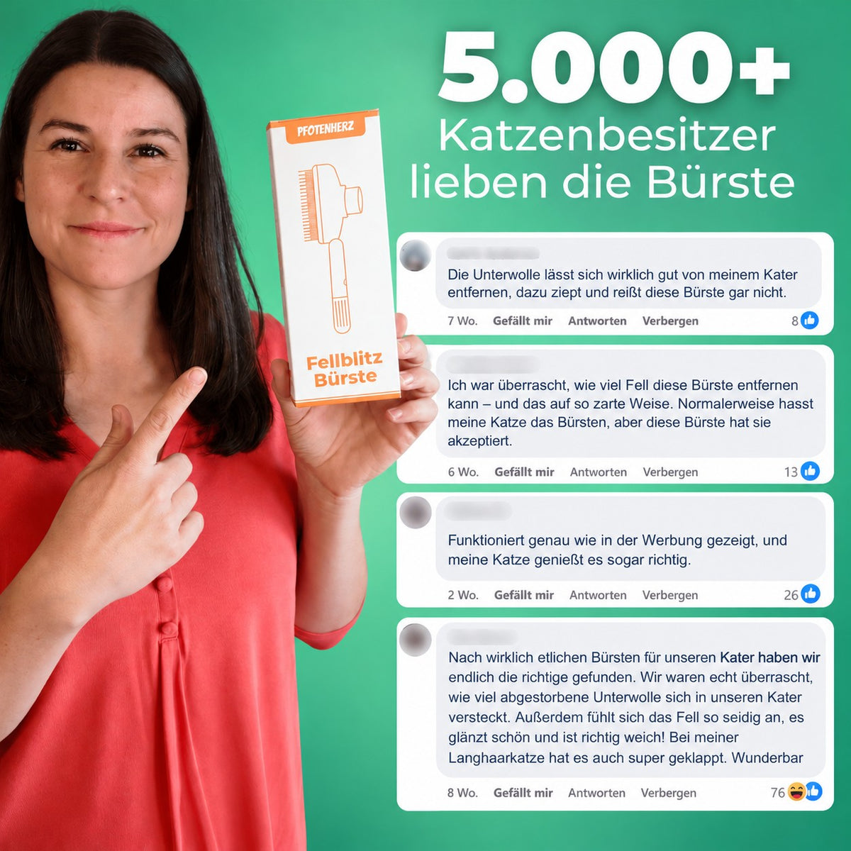 5.000+ Katzenbesitzer lieben die Fellblitz-Bürste