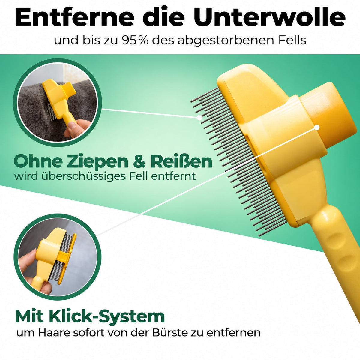 Entfernt die Unterwolle – mit Klick-System