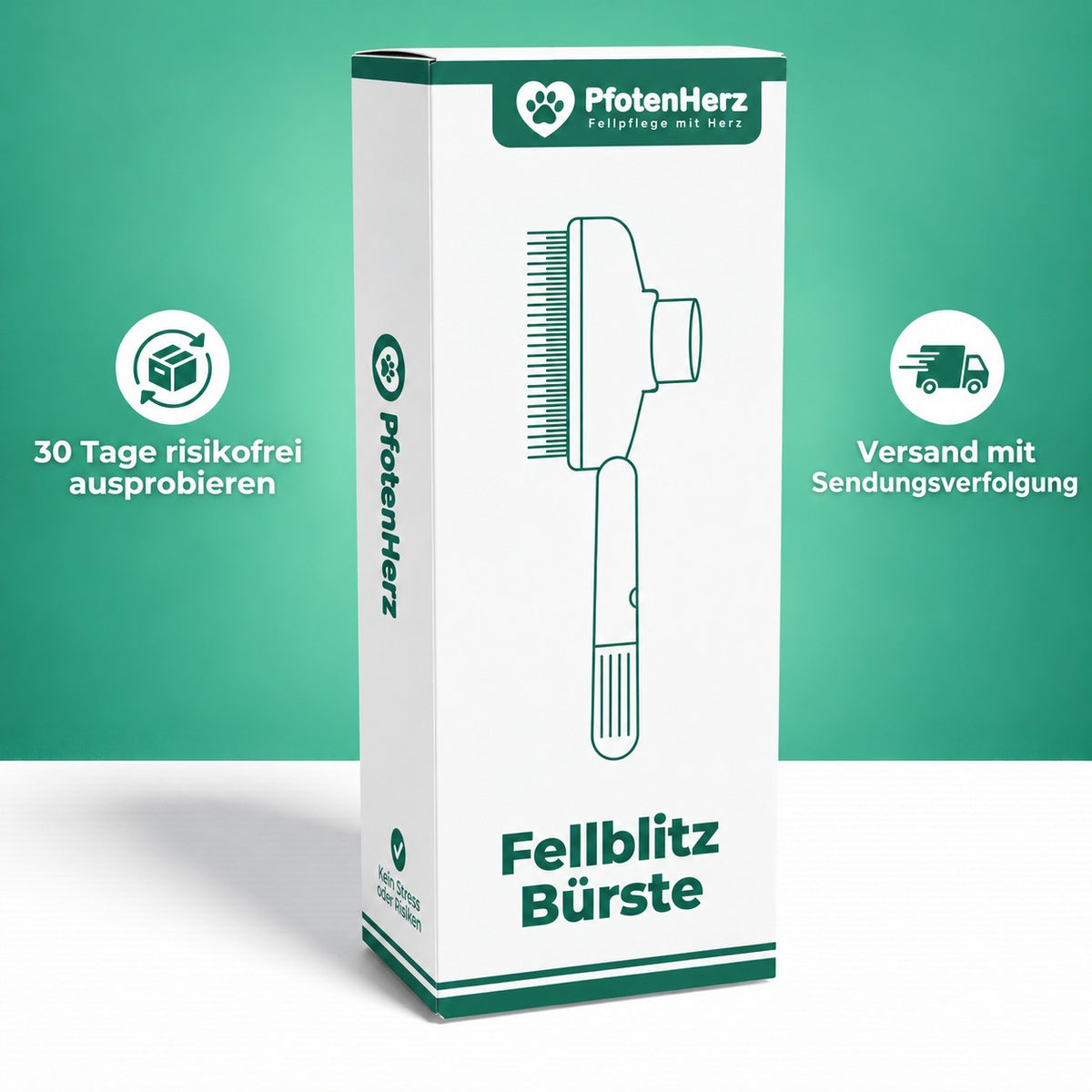Fellblitz-Bürste in der PfotenHerz-Verpackung